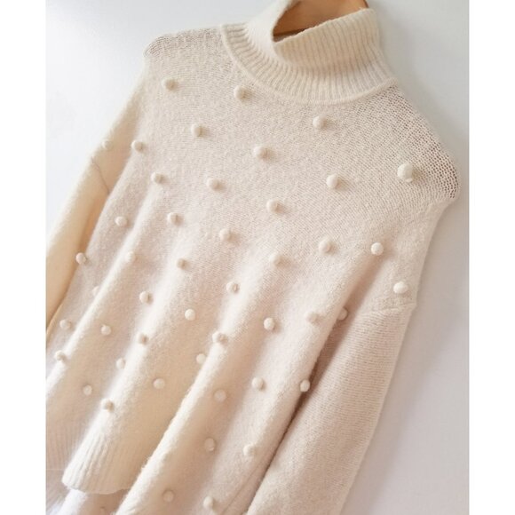 Madewell Snow Globe Bobble Turtleneck Sweater Wool Alpaca Blend Ivory Cream S - Picture 11 of 13
